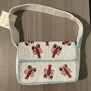 Viral Beaded Crawfish Lobster White and Red Coastal Shoulder Bag